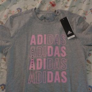 GRAY AND PINK ADIDAS T-SHIRT